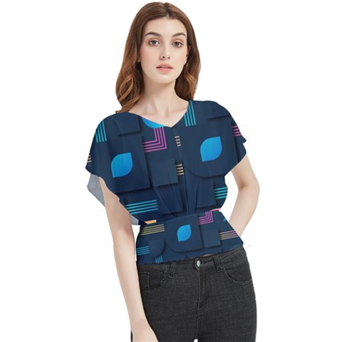 Gradient Geometric Shapes Dark Background Butterfly Chiffon Blouse by Wegoenart