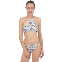 Wild-animals-seamless-pattern Racer Front Bikini Set by Wegoenart