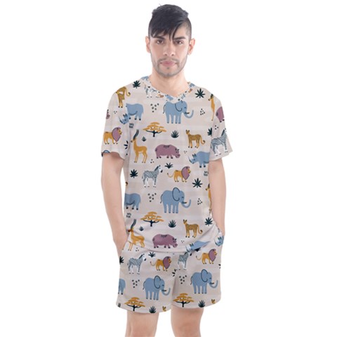 Wild-animals-seamless-pattern Men s Mesh Tee And Shorts Set by Wegoenart