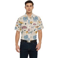 Wild-animals-seamless-pattern Men s Short Sleeve Pocket Shirt  by Wegoenart