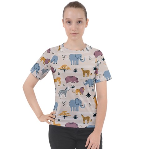 Wild-animals-seamless-pattern Women s Sport Raglan Tee by Wegoenart