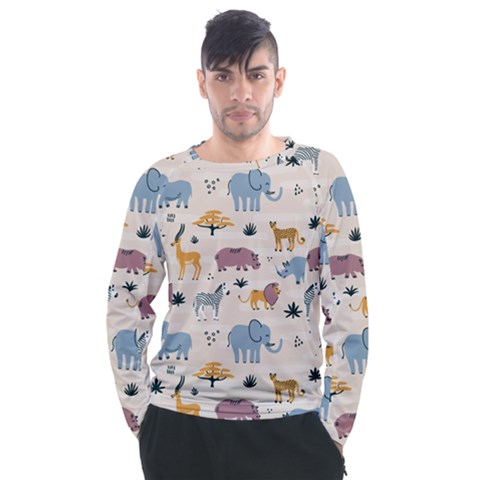 Wild-animals-seamless-pattern Men s Long Sleeve Raglan Tee by Wegoenart