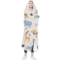 Wild-animals-seamless-pattern Wearable Blanket by Wegoenart