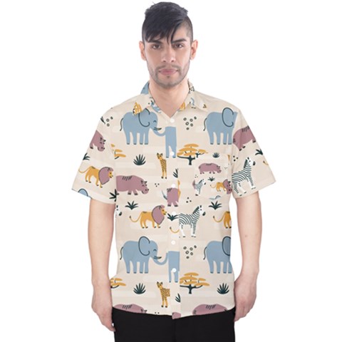 Wild-animals-seamless-pattern Men s Hawaii Shirt by Wegoenart