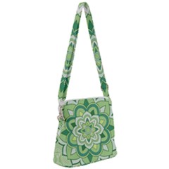 Floral-green-mandala-white Zipper Messenger Bag by Wegoenart