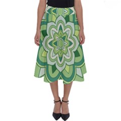 Floral-green-mandala-white Perfect Length Midi Skirt by Wegoenart