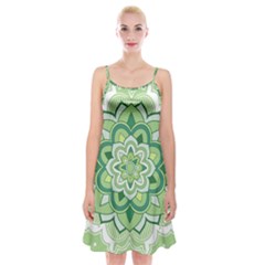 Floral-green-mandala-white Spaghetti Strap Velvet Dress by Wegoenart