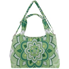 Floral-green-mandala-white Double Compartment Shoulder Bag by Wegoenart