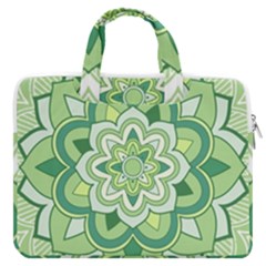 Floral-green-mandala-white Macbook Pro 13  Double Pocket Laptop Bag by Wegoenart