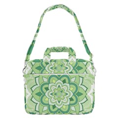 Floral-green-mandala-white Macbook Pro 16  Shoulder Laptop Bag by Wegoenart