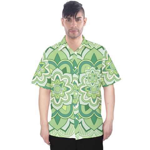 Floral-green-mandala-white Men s Hawaii Shirt by Wegoenart