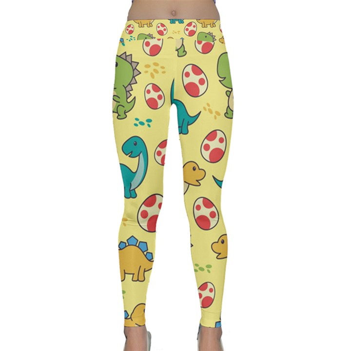 Seamless pattern with cute dinosaurs character Classic Yoga Leggings