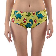 Seamless Pattern With Cute Dinosaurs Character Reversible Mid-waist Bikini Bottoms by Wegoenart