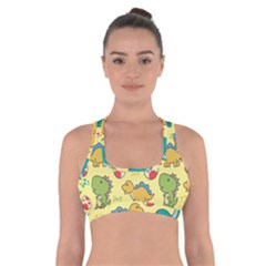 Seamless Pattern With Cute Dinosaurs Character Cross Back Sports Bra by Wegoenart