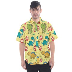 Seamless Pattern With Cute Dinosaurs Character Men s Short Sleeve Shirt