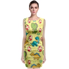 Seamless Pattern With Cute Dinosaurs Character Sleeveless Velvet Midi Dress by Wegoenart