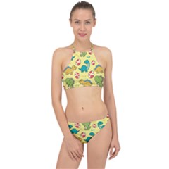 Seamless Pattern With Cute Dinosaurs Character Racer Front Bikini Set by Wegoenart