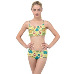 Seamless Pattern With Cute Dinosaurs Character Layered Top Bikini Set by Wegoenart