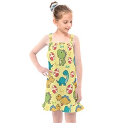 Seamless Pattern With Cute Dinosaurs Character Kids  Overall Dress by Wegoenart