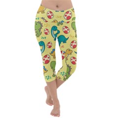 Seamless Pattern With Cute Dinosaurs Character Lightweight Velour Capri Yoga Leggings by Wegoenart