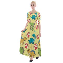 Seamless Pattern With Cute Dinosaurs Character Half Sleeves Maxi Dress by Wegoenart