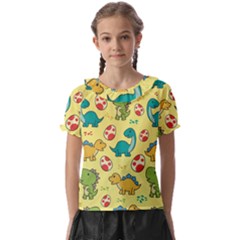 Seamless Pattern With Cute Dinosaurs Character Kids  Frill Chiffon Blouse by Wegoenart