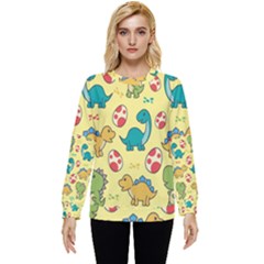 Seamless Pattern With Cute Dinosaurs Character Hidden Pocket Sweatshirt by Wegoenart