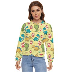 Seamless Pattern With Cute Dinosaurs Character Women s Long Sleeve Raglan Tee