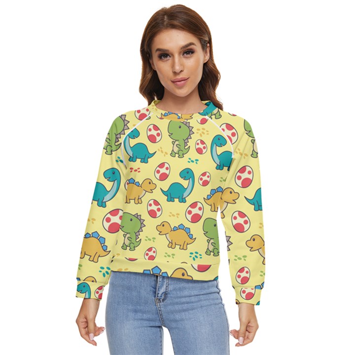 Seamless pattern with cute dinosaurs character Women s Long Sleeve Raglan Tee