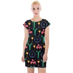 Hand-drawn-happy-birthday-pattern-background Cap Sleeve Bodycon Dress by Wegoenart