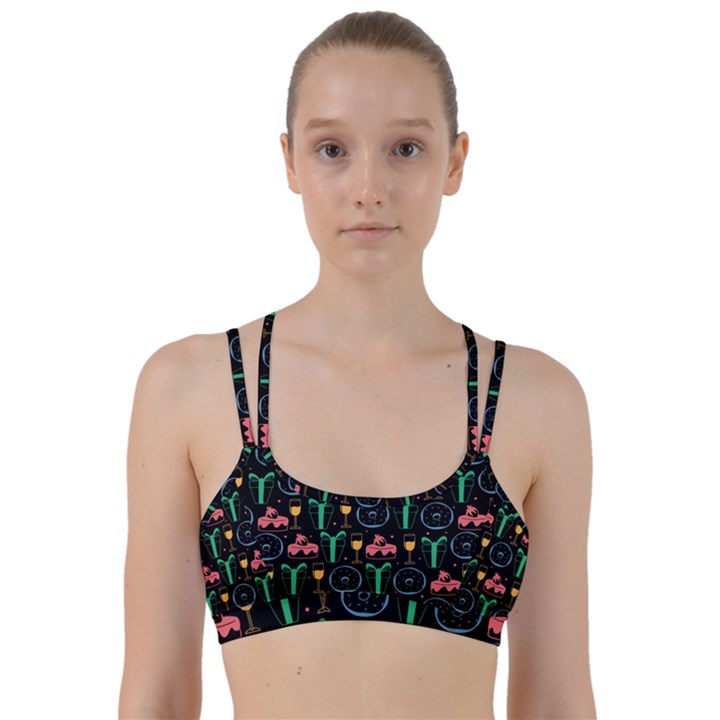 Hand-drawn-happy-birthday-pattern-background Line Them Up Sports Bra