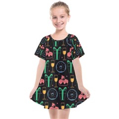 Hand-drawn-happy-birthday-pattern-background Kids  Smock Dress by Wegoenart