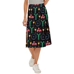 Hand-drawn-happy-birthday-pattern-background Midi Panel Skirt by Wegoenart