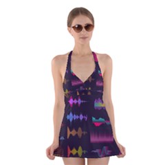 Colorful-sound-wave-set Halter Dress Swimsuit  by Wegoenart