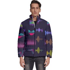 Colorful-sound-wave-set Men s Puffer Bubble Jacket Coat