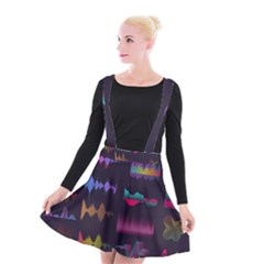 Colorful-sound-wave-set Suspender Skater Skirt by Wegoenart