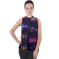 Colorful-sound-wave-set Mock Neck Chiffon Sleeveless Top by Wegoenart