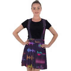 Colorful-sound-wave-set Velvet Suspender Skater Skirt by Wegoenart