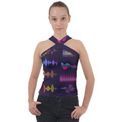 Colorful-sound-wave-set Cross Neck Velour Top by Wegoenart