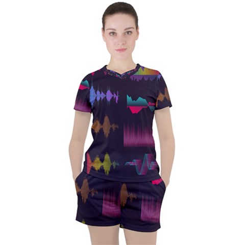 Colorful-sound-wave-set Women s Tee And Shorts Set by Wegoenart