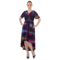 Colorful-sound-wave-set Front Wrap High Low Dress