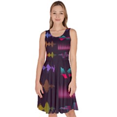 Colorful-sound-wave-set Knee Length Skater Dress With Pockets by Wegoenart