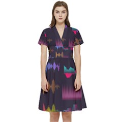 Colorful-sound-wave-set Short Sleeve Waist Detail Dress by Wegoenart