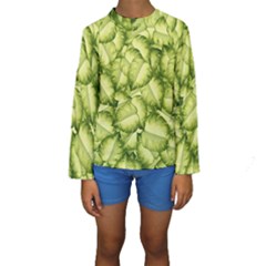 Seamless-pattern-with-green-leaves Kids  Long Sleeve Swimwear