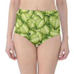 Seamless-pattern-with-green-leaves Classic High-Waist Bikini Bottoms