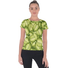 Seamless-pattern-with-green-leaves Short Sleeve Sports Top 