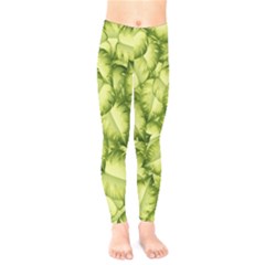 Seamless-pattern-with-green-leaves Kids  Leggings by Wegoenart