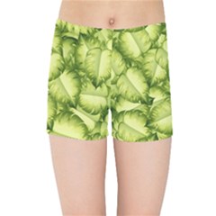 Seamless-pattern-with-green-leaves Kids  Sports Shorts