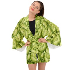 Seamless-pattern-with-green-leaves Long Sleeve Kimono