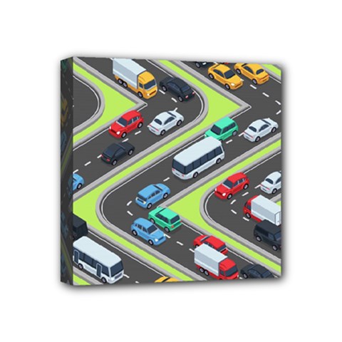 Urban Cars Seamless Texture Isometric Roads Car Traffic Seamless Pattern With Transport City Vector Mini Canvas 4  X 4  (stretched) by Wegoenart